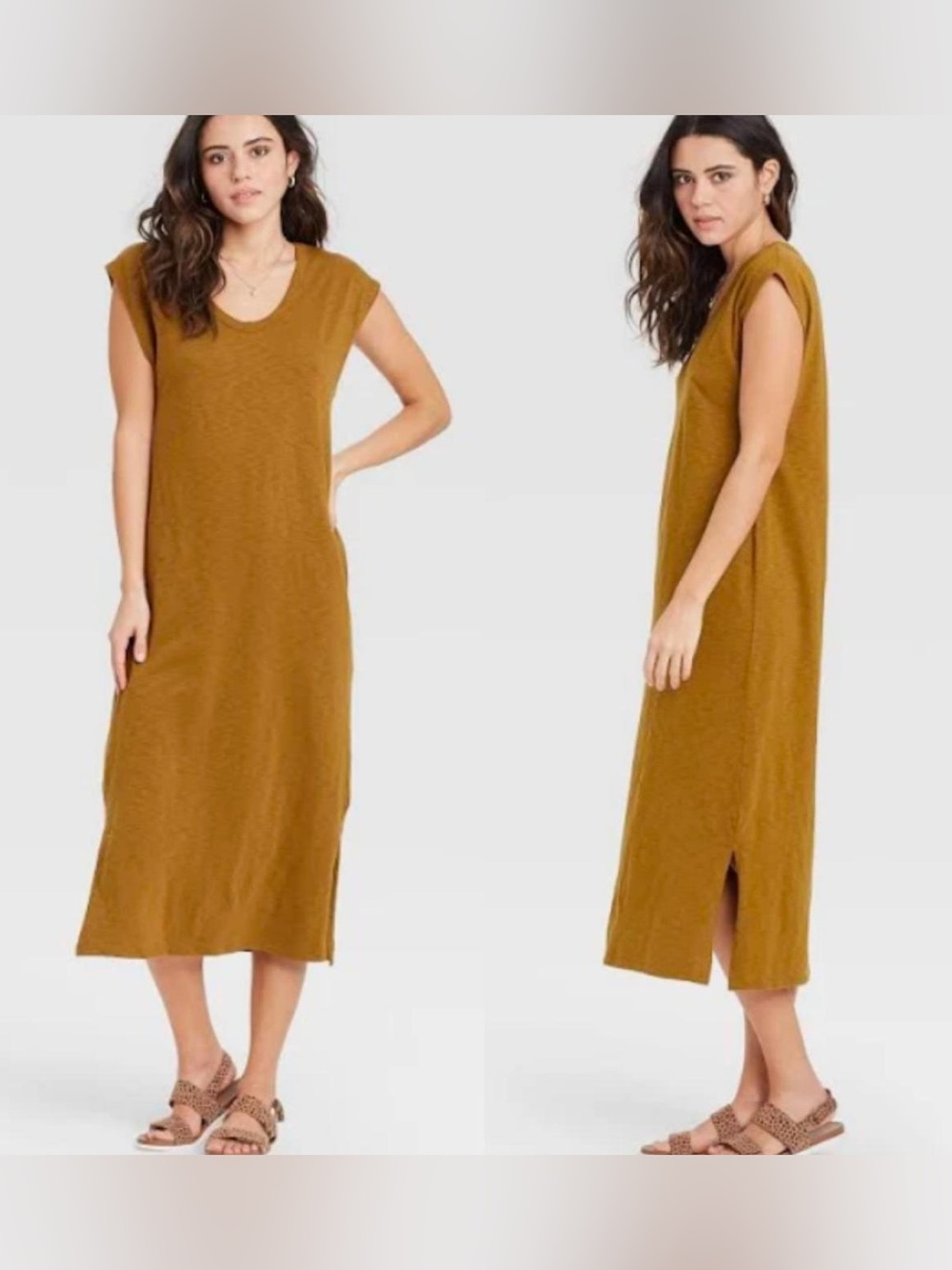 100% Cotton Brown Slub Knit Tshirt Dress